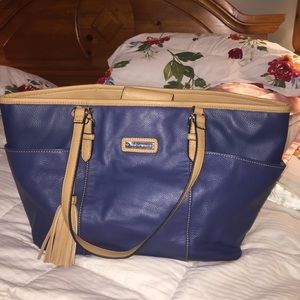Two tone leather tote